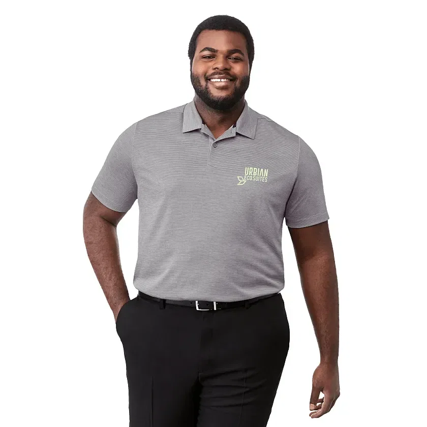 Branded Eco Short Sleeve Performance Polo - Men's DEGE being worn
