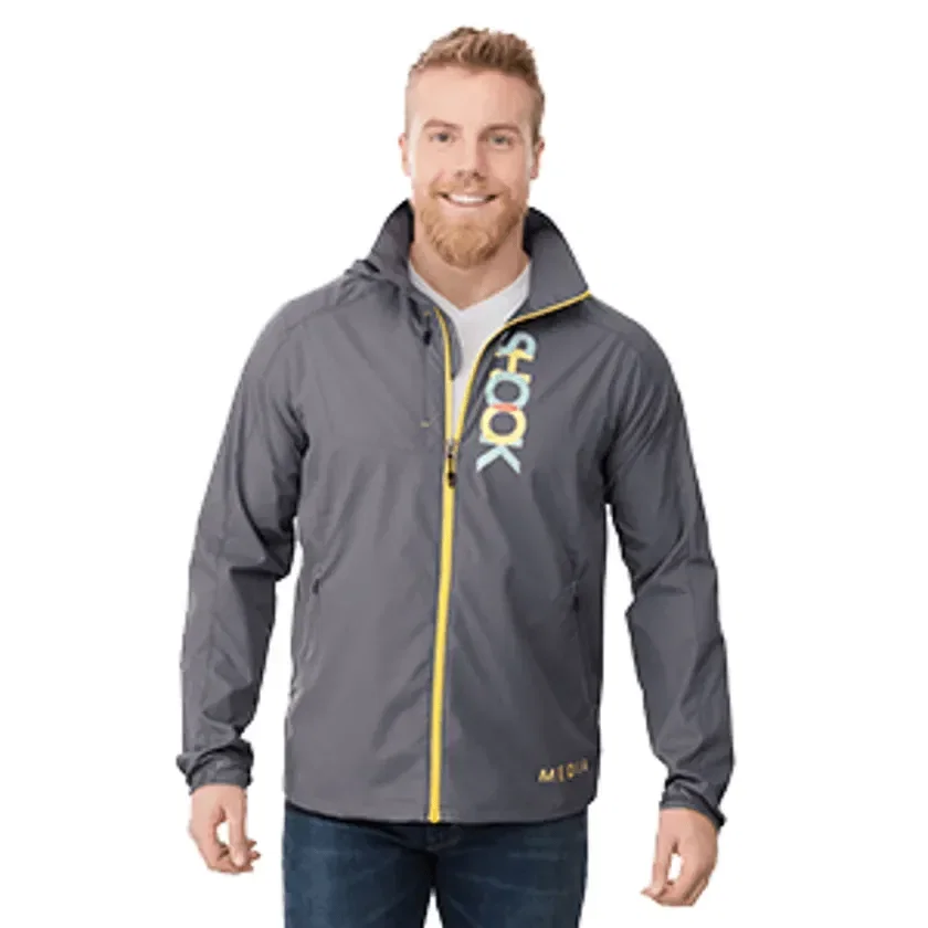 Custom Men's Lightweight Water Resistant Jacket with Hood - FLINT being worn
