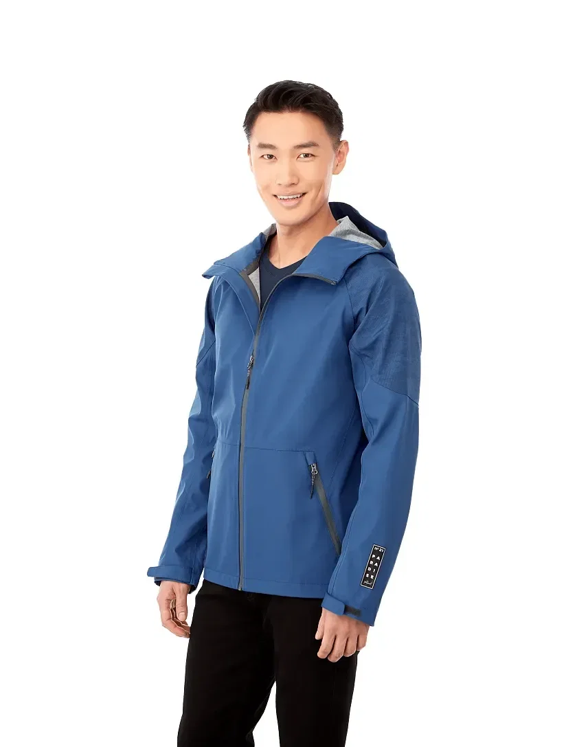 Customized Waterproof Softshell Rain Jacket with Hood - Men's Index being worn
