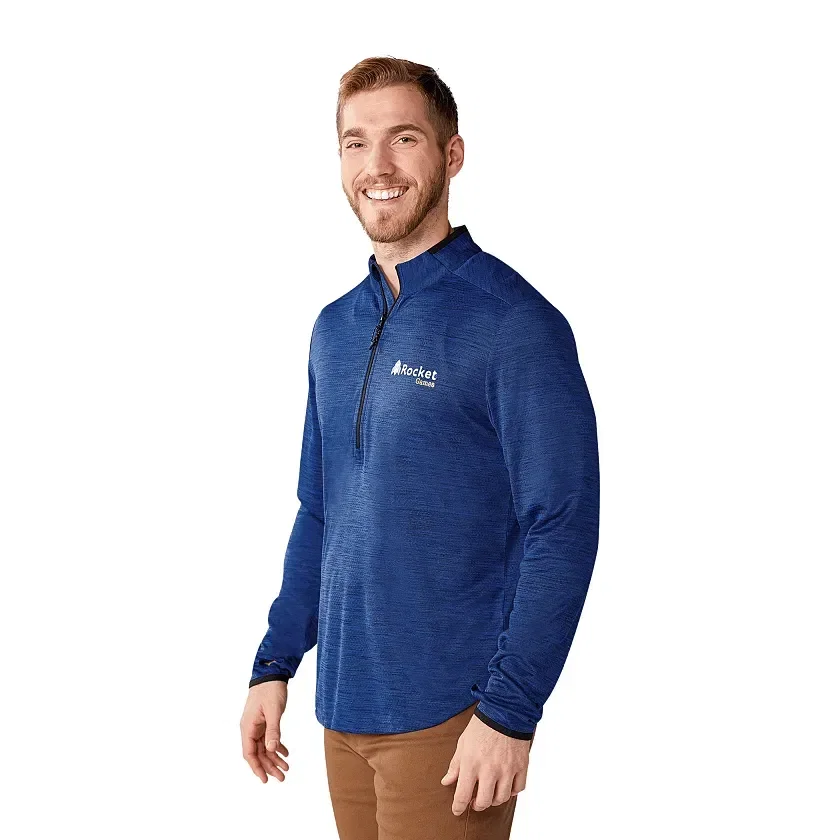Custom Men's Mather Performance Knit Half Zip with Thumb Holes being worn