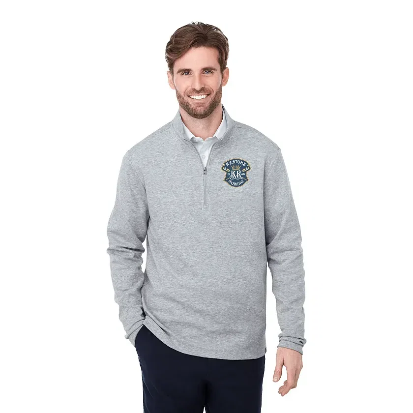 Personalized Men's Eco Knit Quarter Zip Sweater being worn