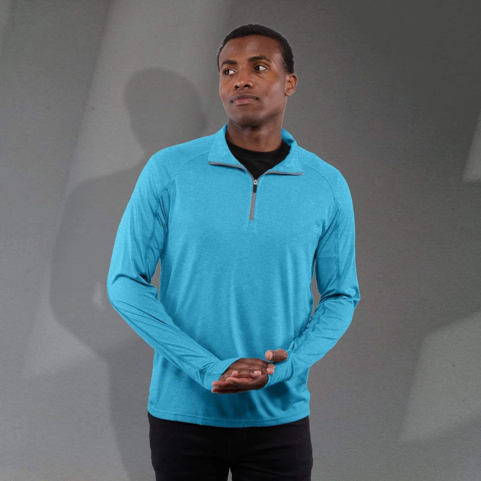 Custom Branded TAZA Performance Knit Quarter Zip with Thumb Holes — view 18