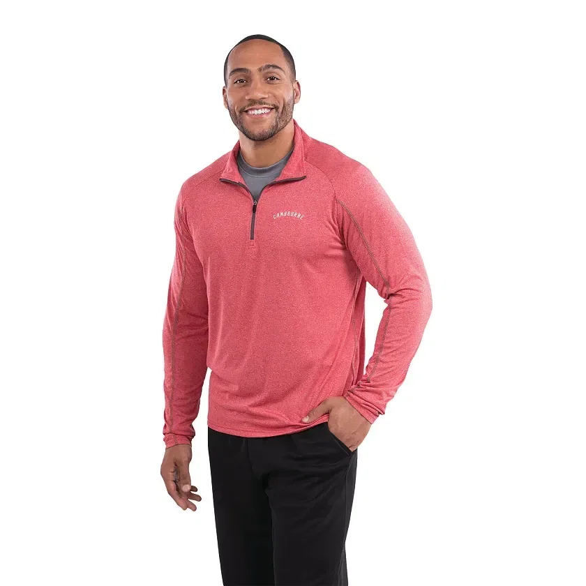 Custom Branded TAZA Performance Knit Quarter Zip with Thumb Holes being worn