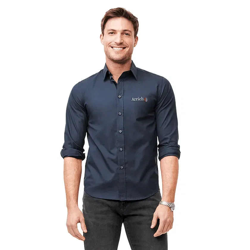 Customized Men's Slim-Fit Button Up Shirt - UNTUCKit Castello Long Sleeve (Wrinkle-Free) being worn