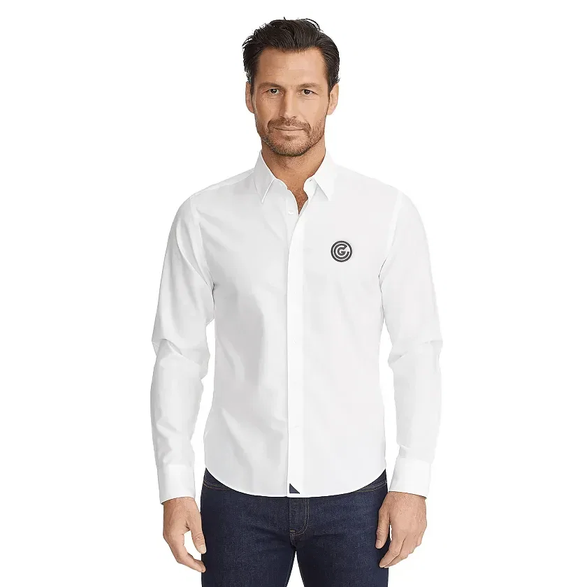 Custom UNTUCKit Las Cases Wrinkle-Free Long Sleeve Button-Up Shirt for Men being worn