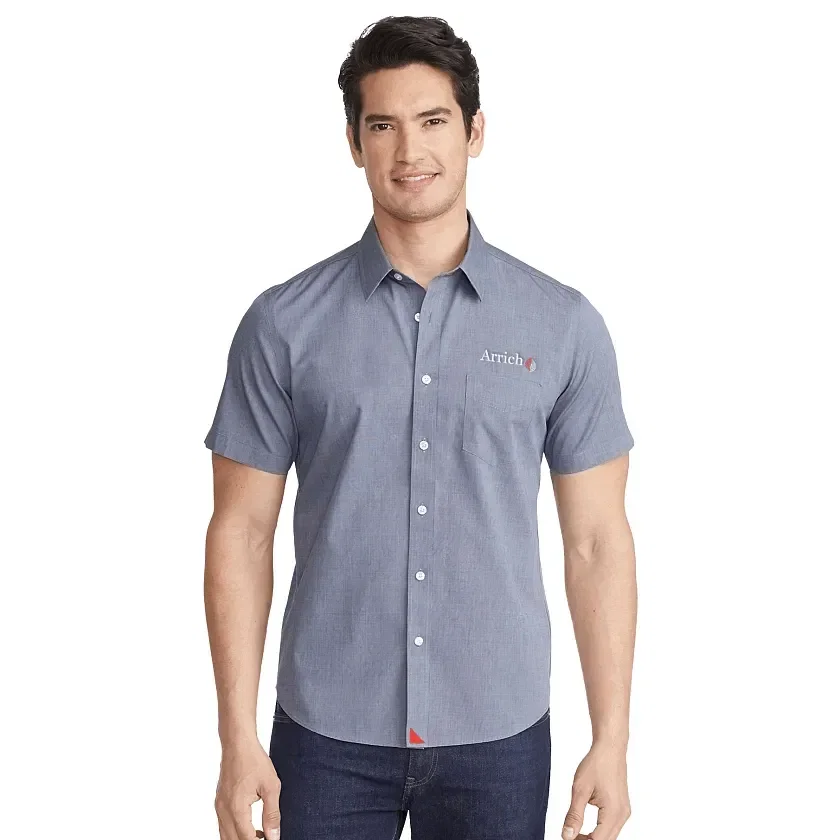 Custom UNTUCKit Petrus Wrinkle-Free Short Sleeve Shirt for Men being worn