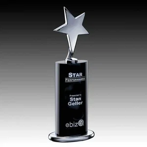 Chrome Cast Metal Star Award on Black Crystal Base