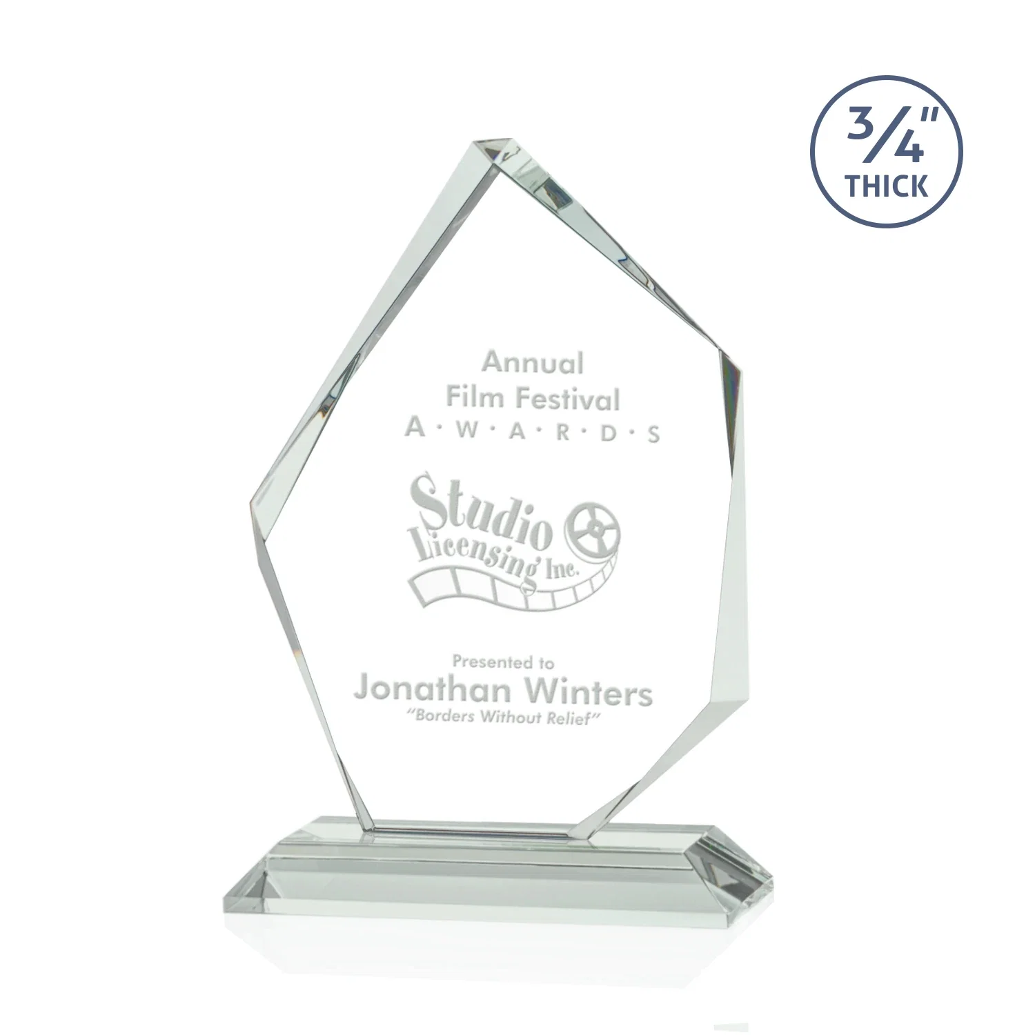 Custom 3/4-Inch Jade Glass Award With a Bevel-Cut Abstract Window for corporate award ceremonies