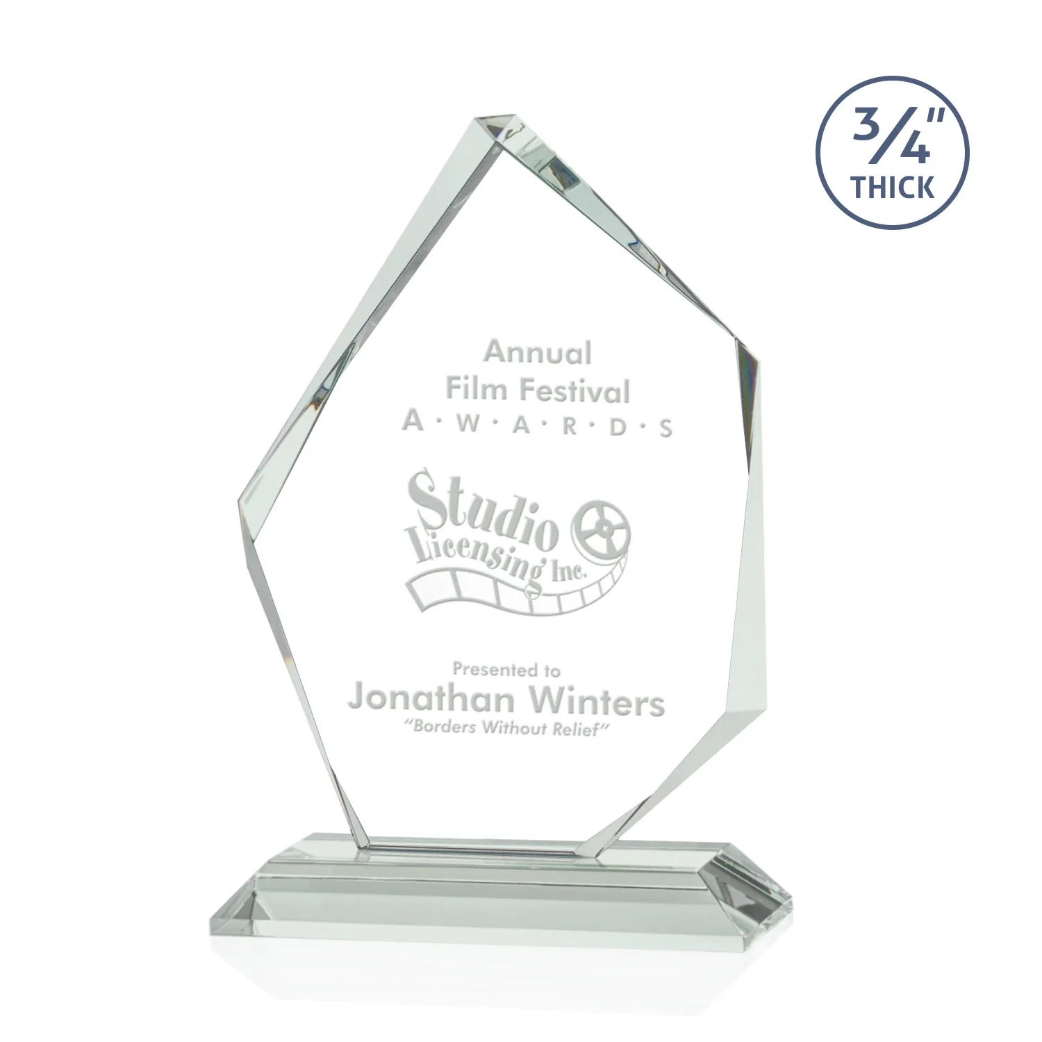 Custom 3/4-Inch Jade Glass Award With a Bevel-Cut Abstract Window for service anniversary gifts