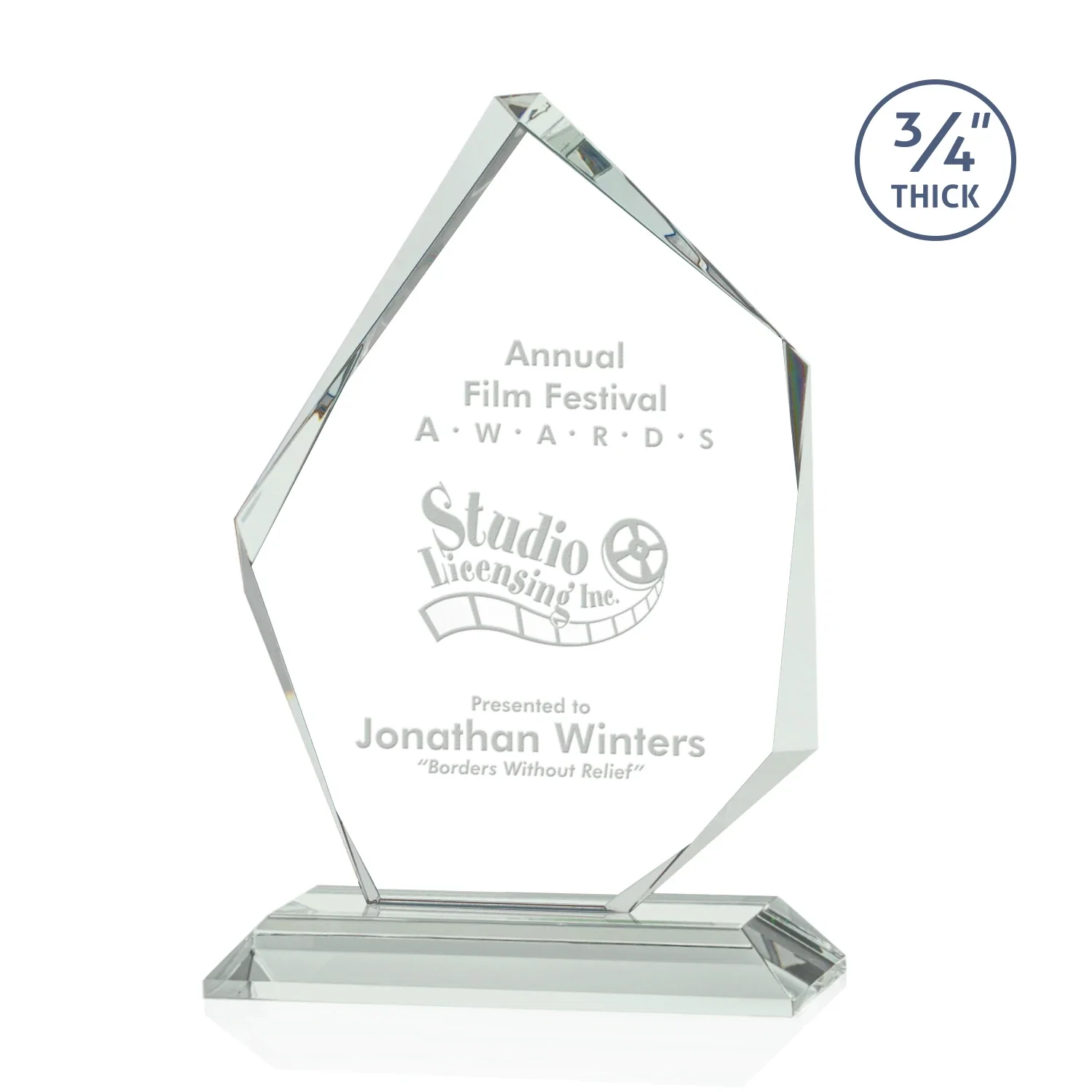 Custom 3/4-Inch Jade Glass Award With a Bevel-Cut Abstract Window for sales achievement awards