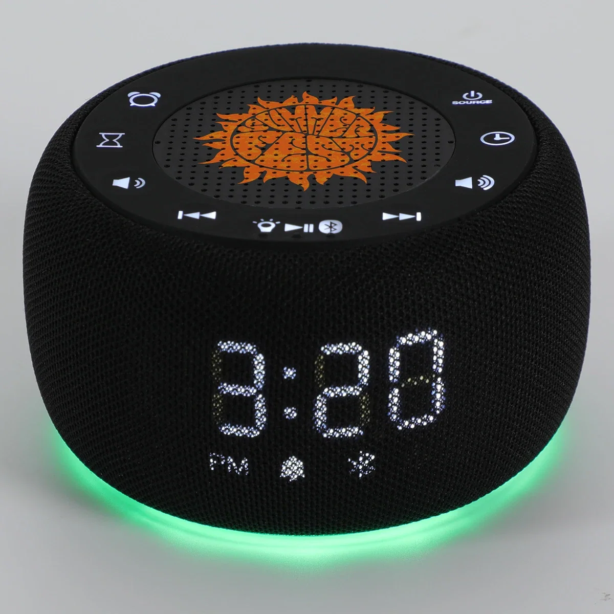 Meridian Digital Clock with Wireless Speaker on a nightstand, bedside lifestyle shot