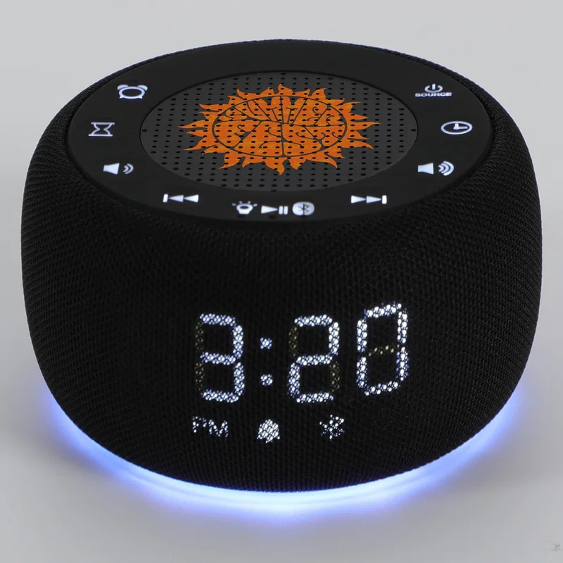 Angled view of the custom Meridian Digital Clock and Wireless Speaker