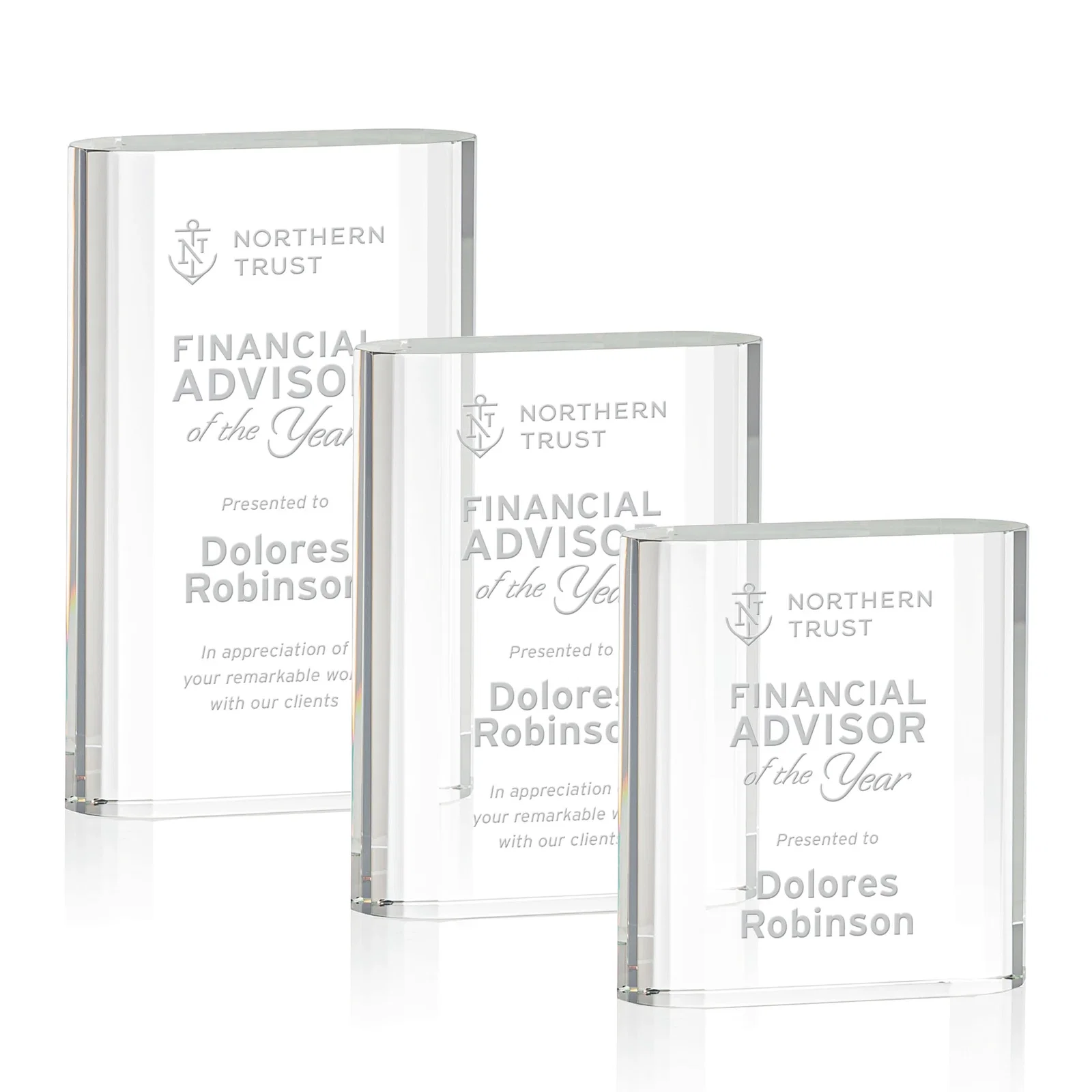Custom Optical Crystal Award With Stepped, Faceted, Curved Sides, awards for employee recognition