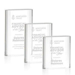 Optical Crystal Award With Stepped, Faceted, Curved Sides