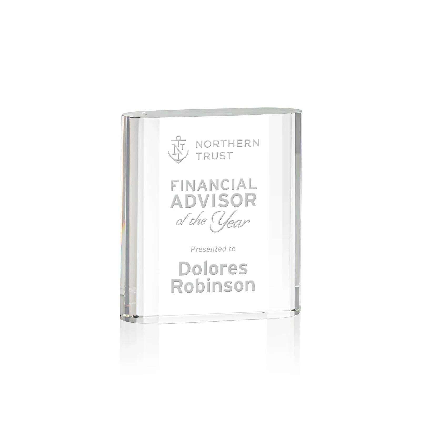 Custom Optical Crystal Award With Stepped, Faceted, Curved Sides, awards for corporate award ceremonies