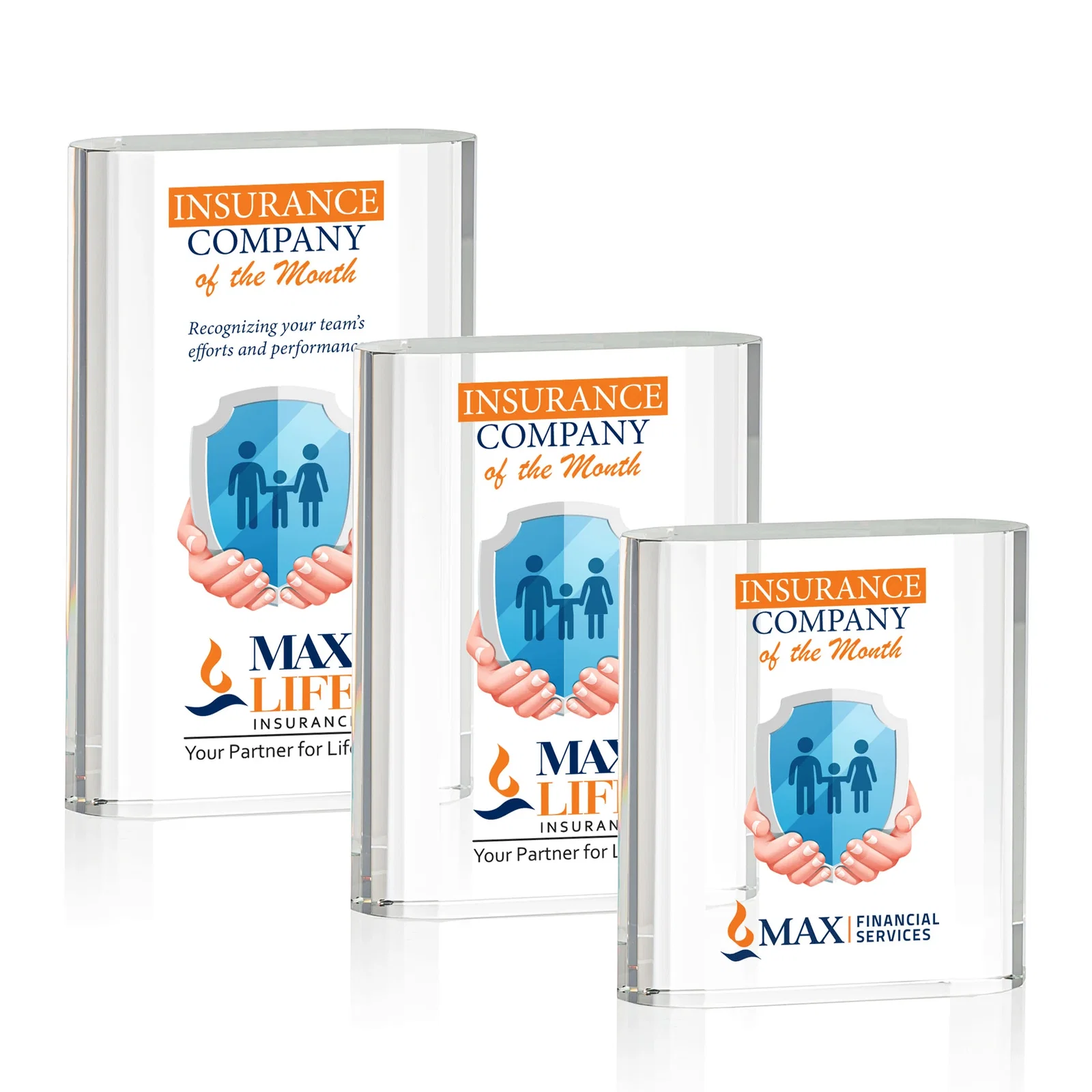 Custom Optical Crystal Award With Stepped, Faceted, Curved Sides, awards for retirement presentations