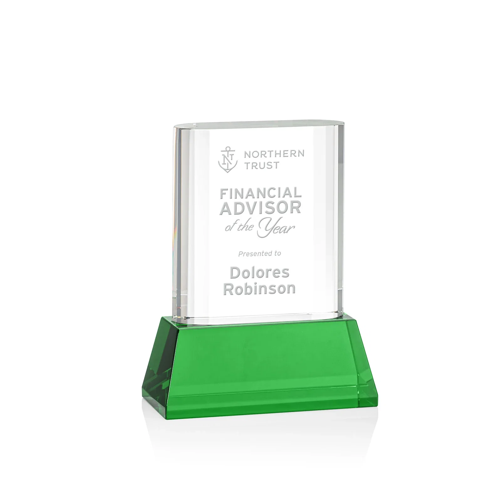 Custom Optical Crystal Award with Stepped Faceted Sides on Tall Tapered Base, awards for volunteer appreciation