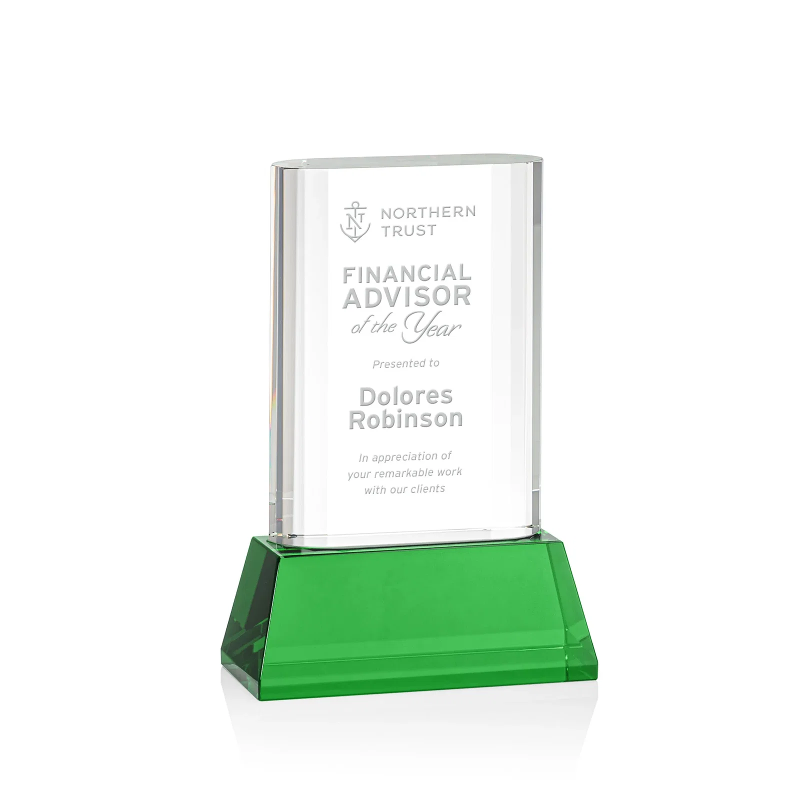 Custom Optical Crystal Award with Stepped Faceted Sides on Tall Tapered Base, awards for dealer and partner awards