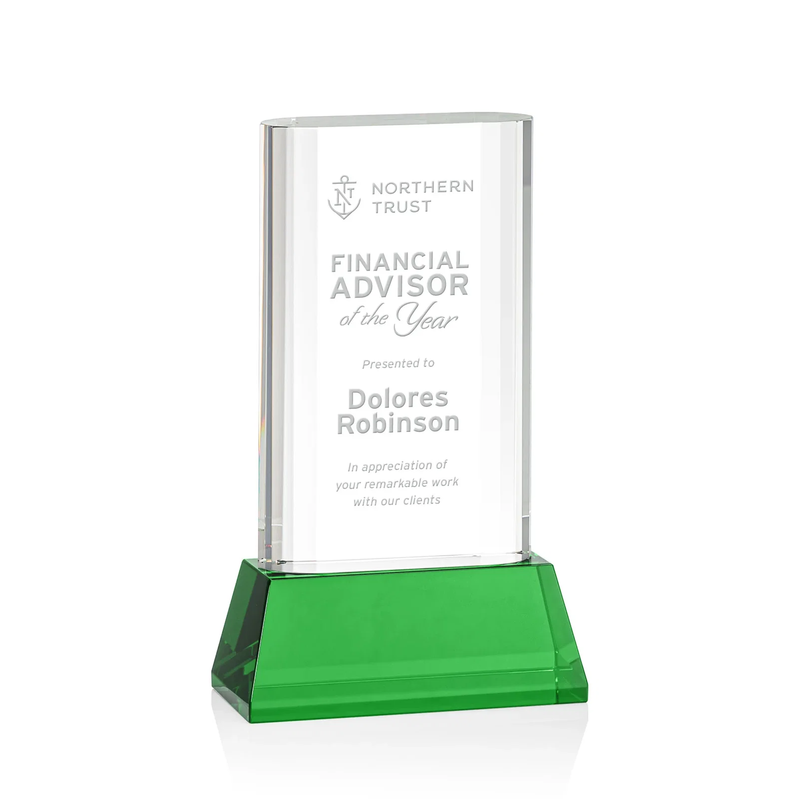 Custom Optical Crystal Award with Stepped Faceted Sides on Tall Tapered Base, awards for company anniversary events