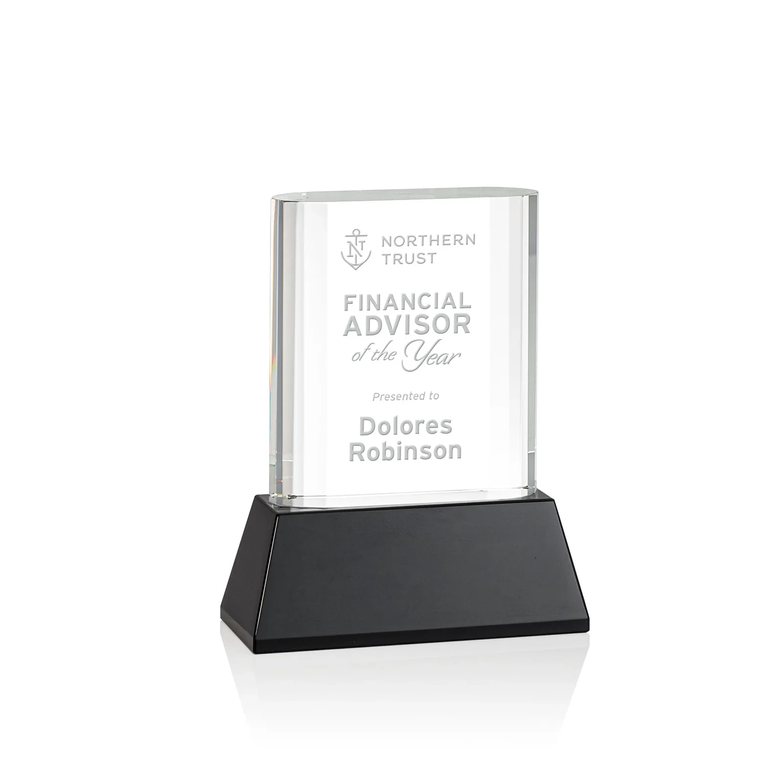 Personalized Optical Crystal Award with Stepped Faceted Sides on Tall Tapered Base, awards for corporate award ceremonies