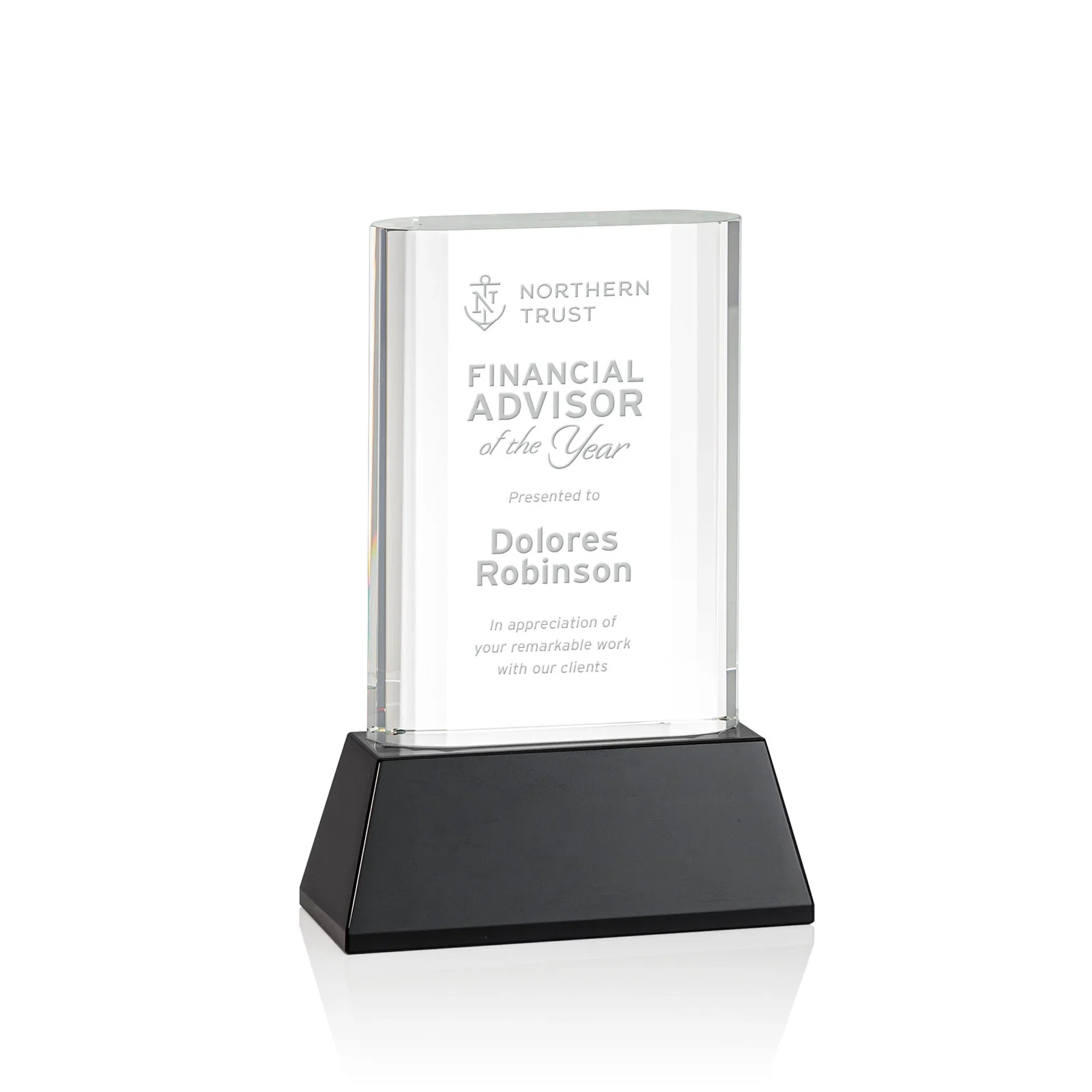 Personalized Optical Crystal Award with Stepped Faceted Sides on Tall Tapered Base, awards for service anniversary gifts
