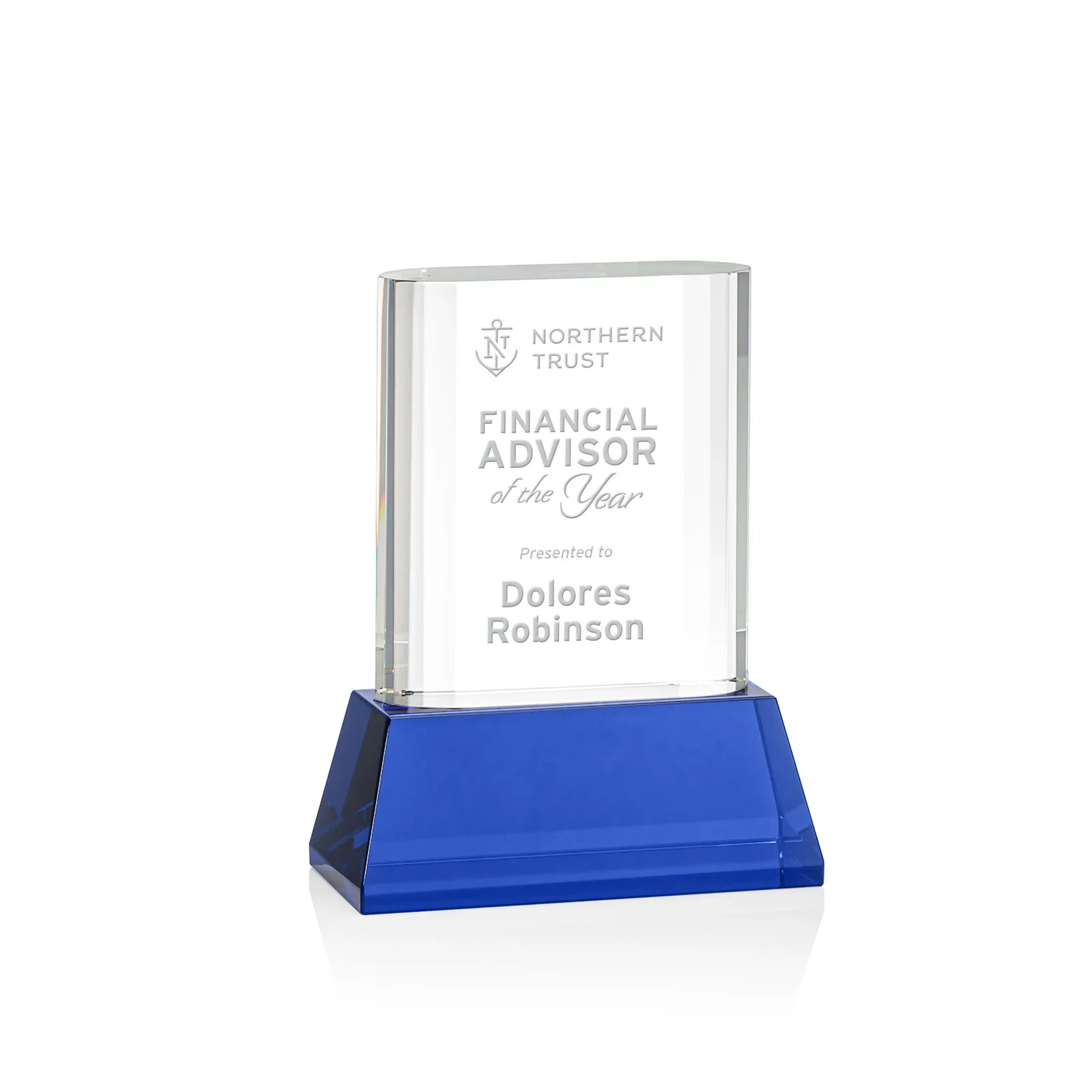 Personalized Optical Crystal Award with Stepped Faceted Sides on Tall Tapered Base, awards for team milestone celebrations