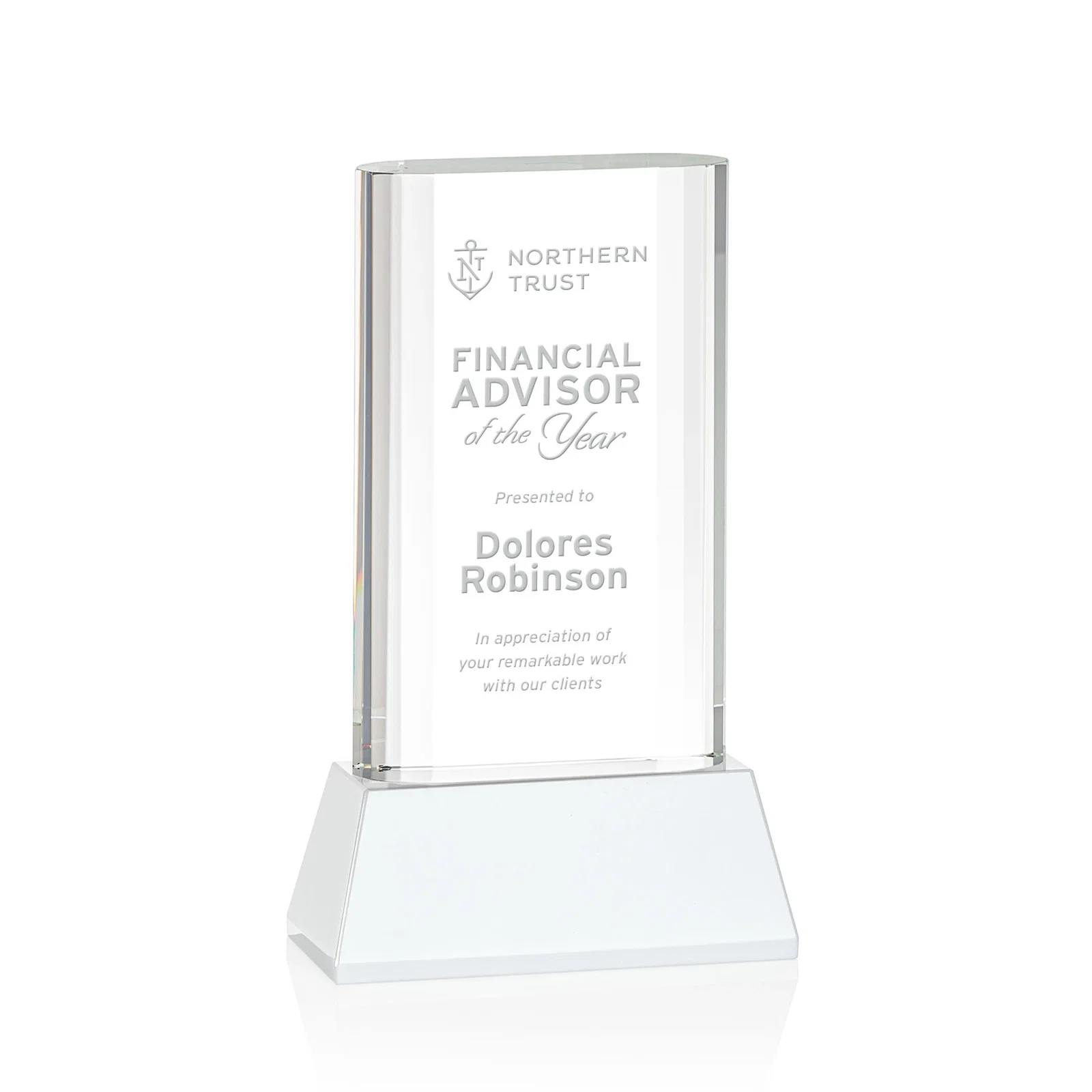 Promotional Optical Crystal Award with Stepped Faceted Sides on Tall Tapered Base, awards for donor appreciation