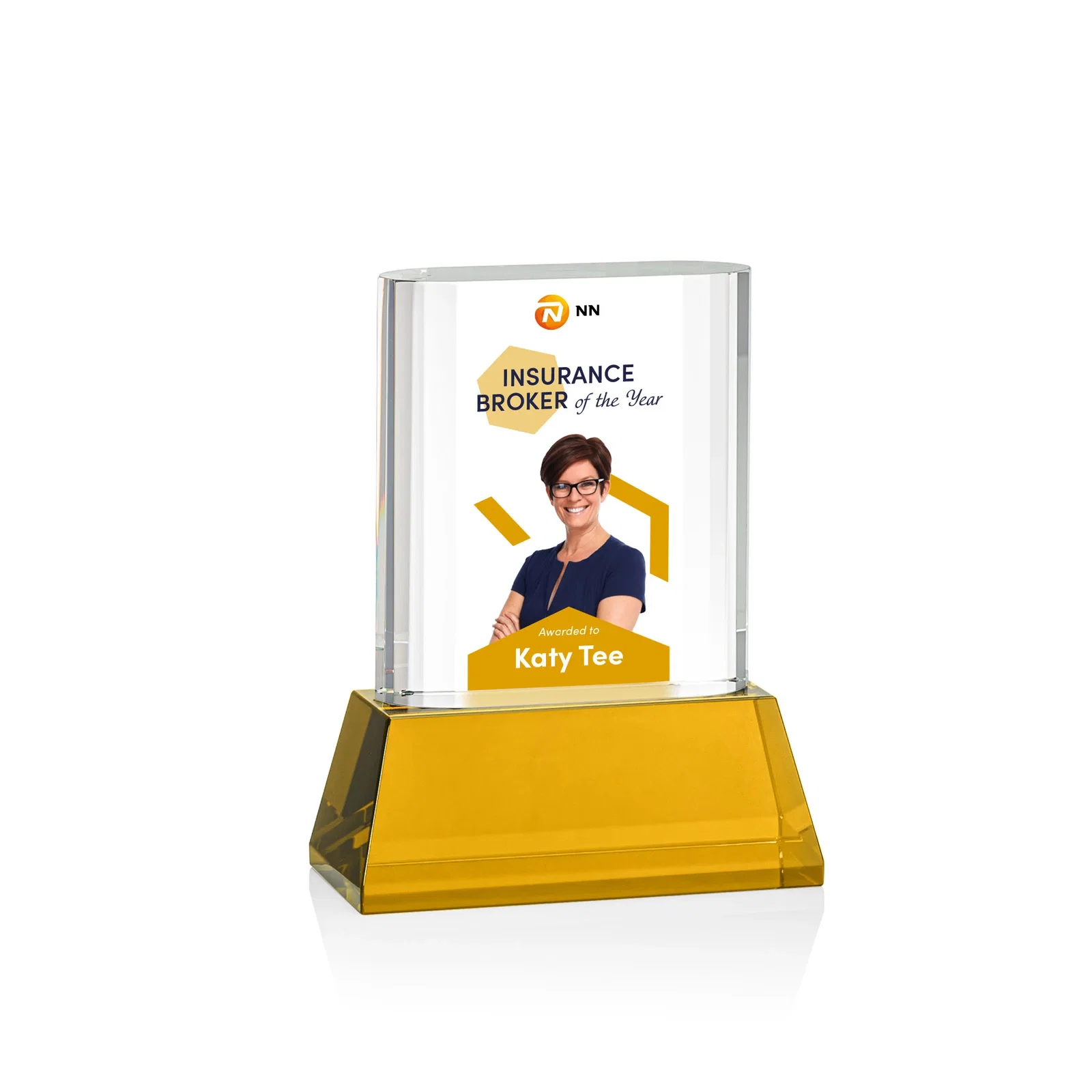 Promotional Optical Crystal Award with Stepped Faceted Sides on Tall Tapered Base, awards for safety achievement programs