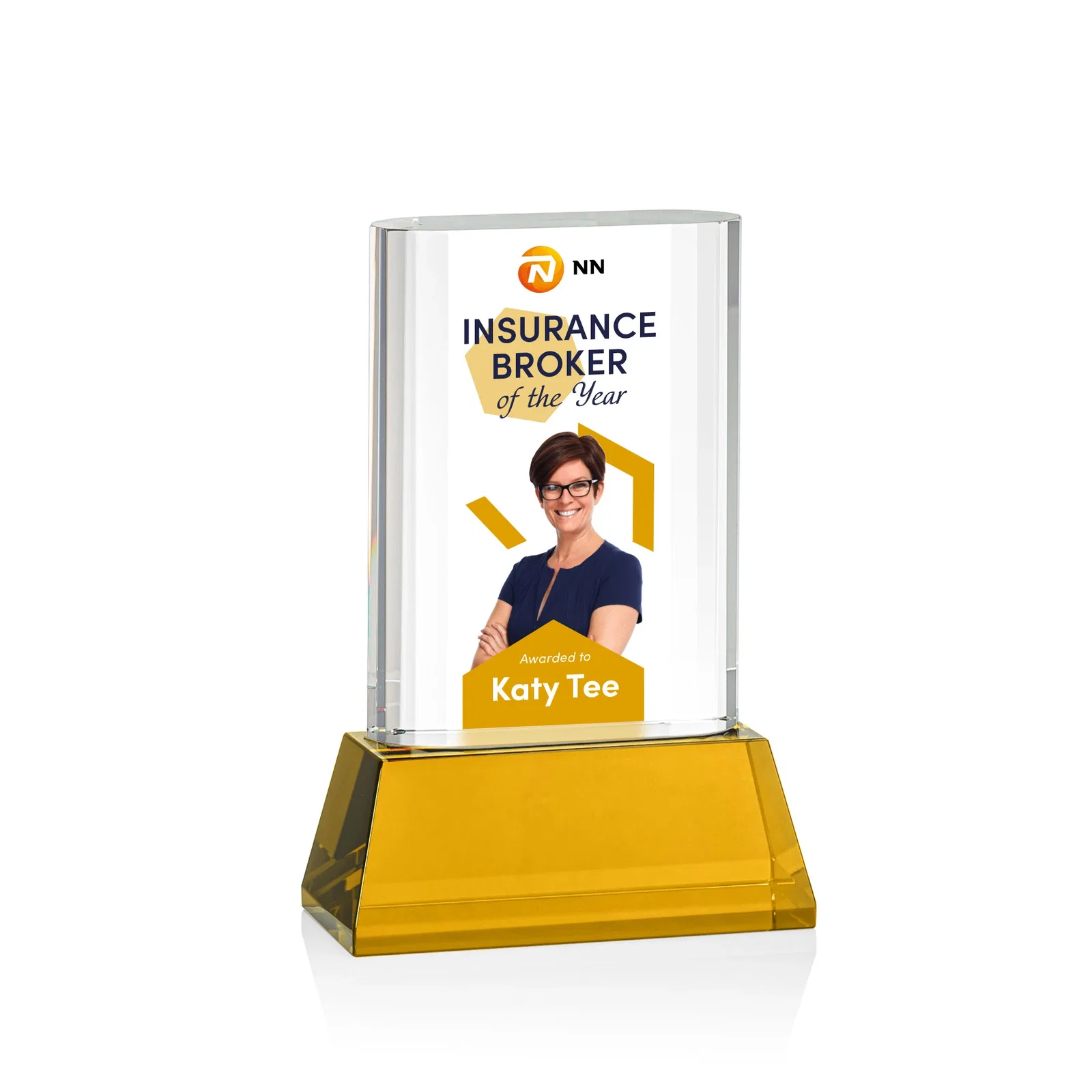 Promotional Optical Crystal Award with Stepped Faceted Sides on Tall Tapered Base, awards for volunteer appreciation