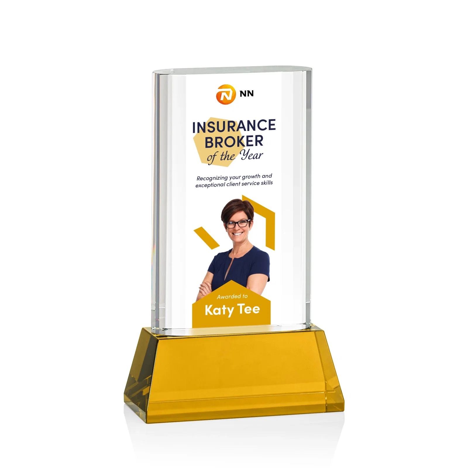 Promotional Optical Crystal Award with Stepped Faceted Sides on Tall Tapered Base, awards for dealer and partner awards