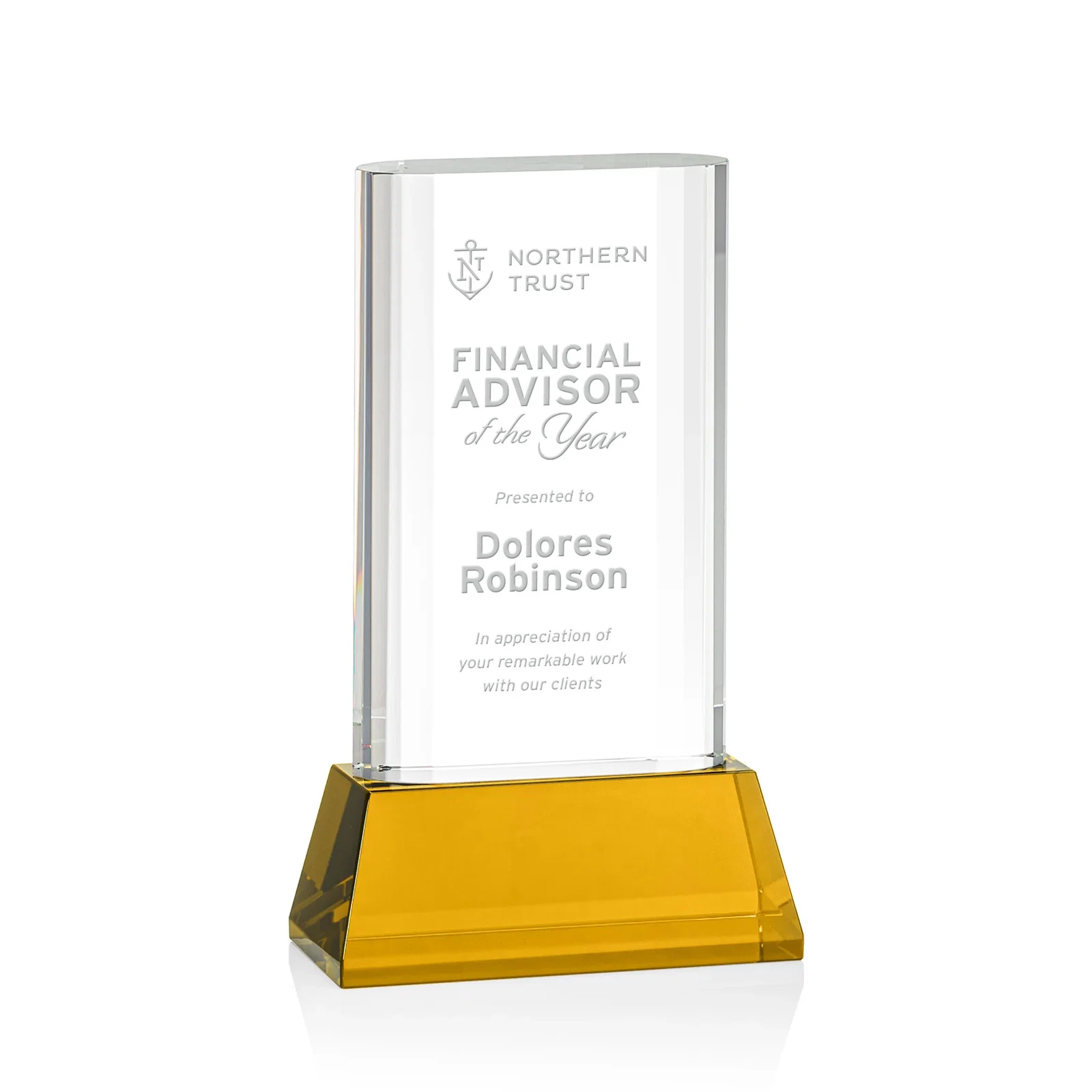 Custom Optical Crystal Award with Stepped Faceted Sides on Tall Tapered Base, awards for sales achievement awards