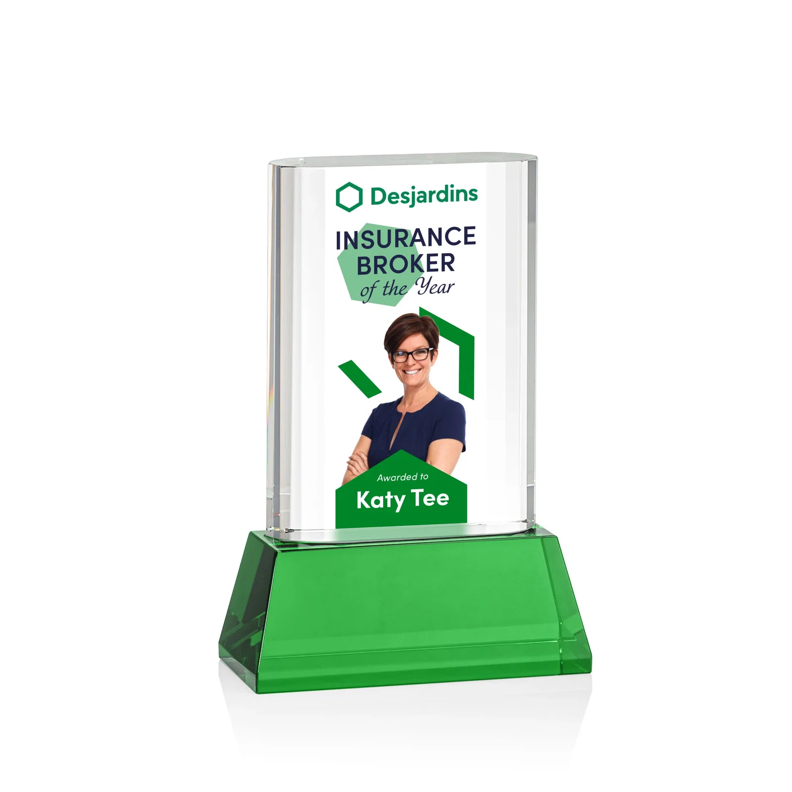 Branded Optical Crystal Award with Stepped Faceted Sides on Tall Tapered Base, awards for team milestone celebrations