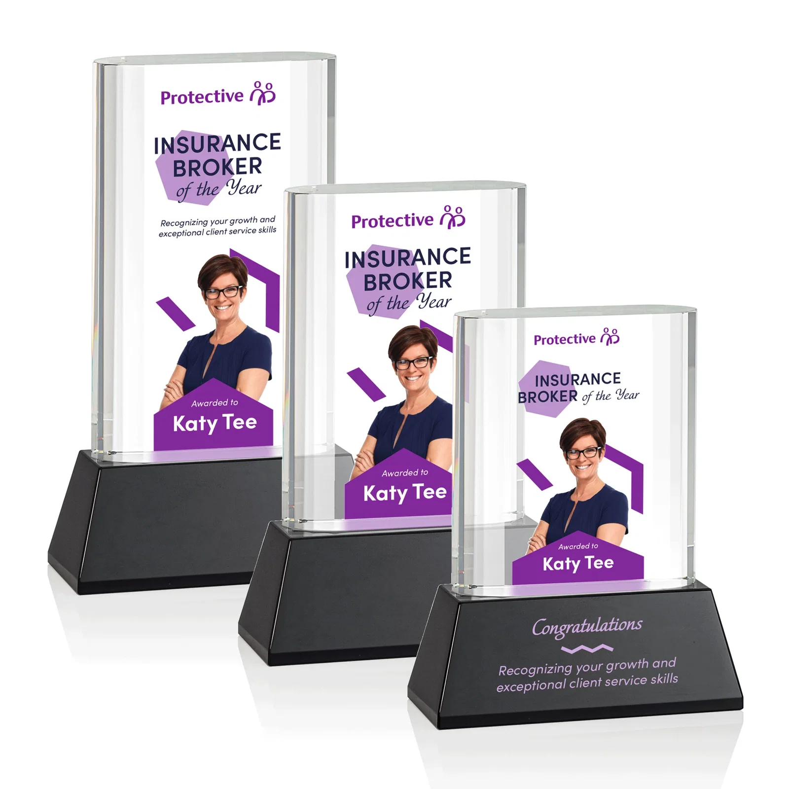 Branded Optical Crystal Award with Stepped Faceted Sides on Tall Tapered Base, awards for graduation ceremonies