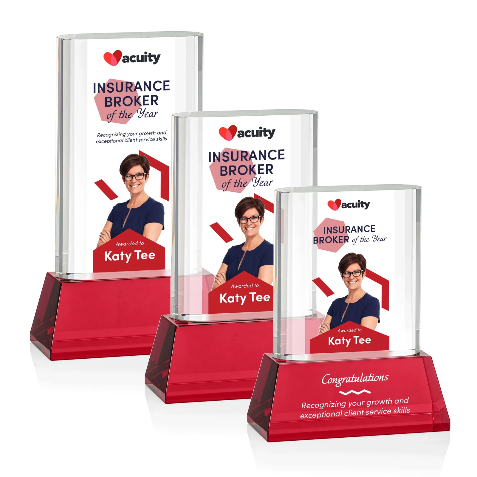 Custom printed Optical Crystal Award with Stepped Faceted Sides on Tall Tapered Base, awards for sales achievement awards
