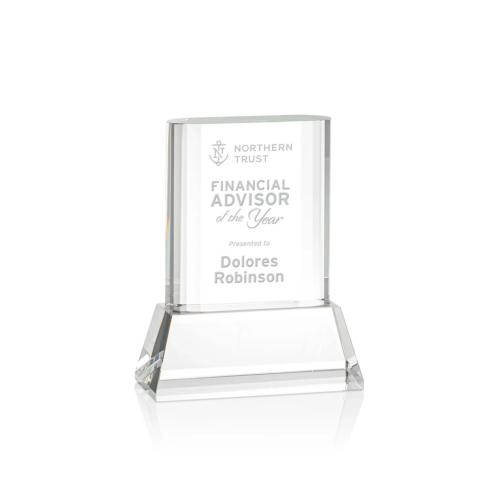 Custom Optical Crystal Award with Stepped Faceted Sides on Tall Tapered Base, awards for team milestone celebrations