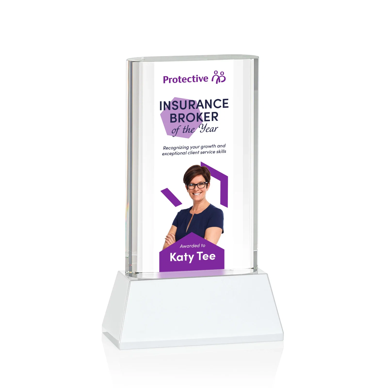 Customized Optical Crystal Award with Stepped Faceted Sides on Tall Tapered Base, awards for service anniversary gifts
