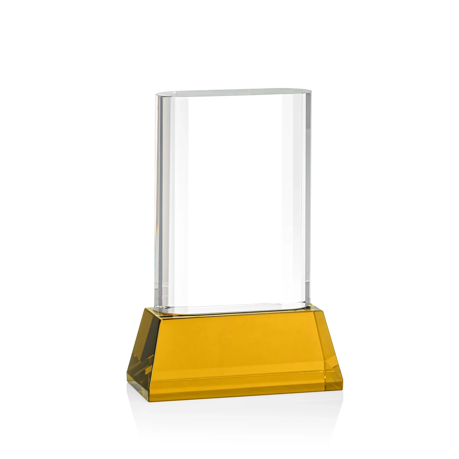 Customized Optical Crystal Award with Stepped Faceted Sides on Tall Tapered Base, awards for retirement presentations