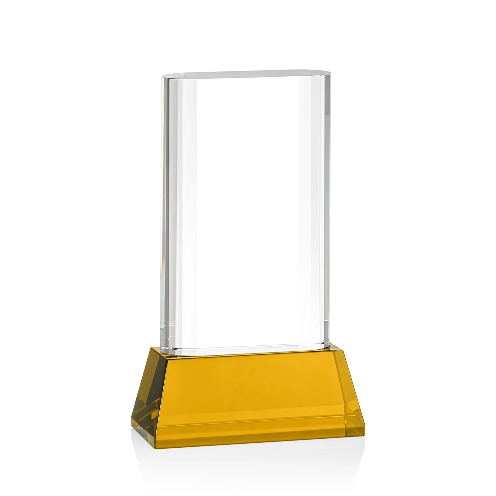 Customized Optical Crystal Award with Stepped Faceted Sides on Tall Tapered Base, awards for team milestone celebrations