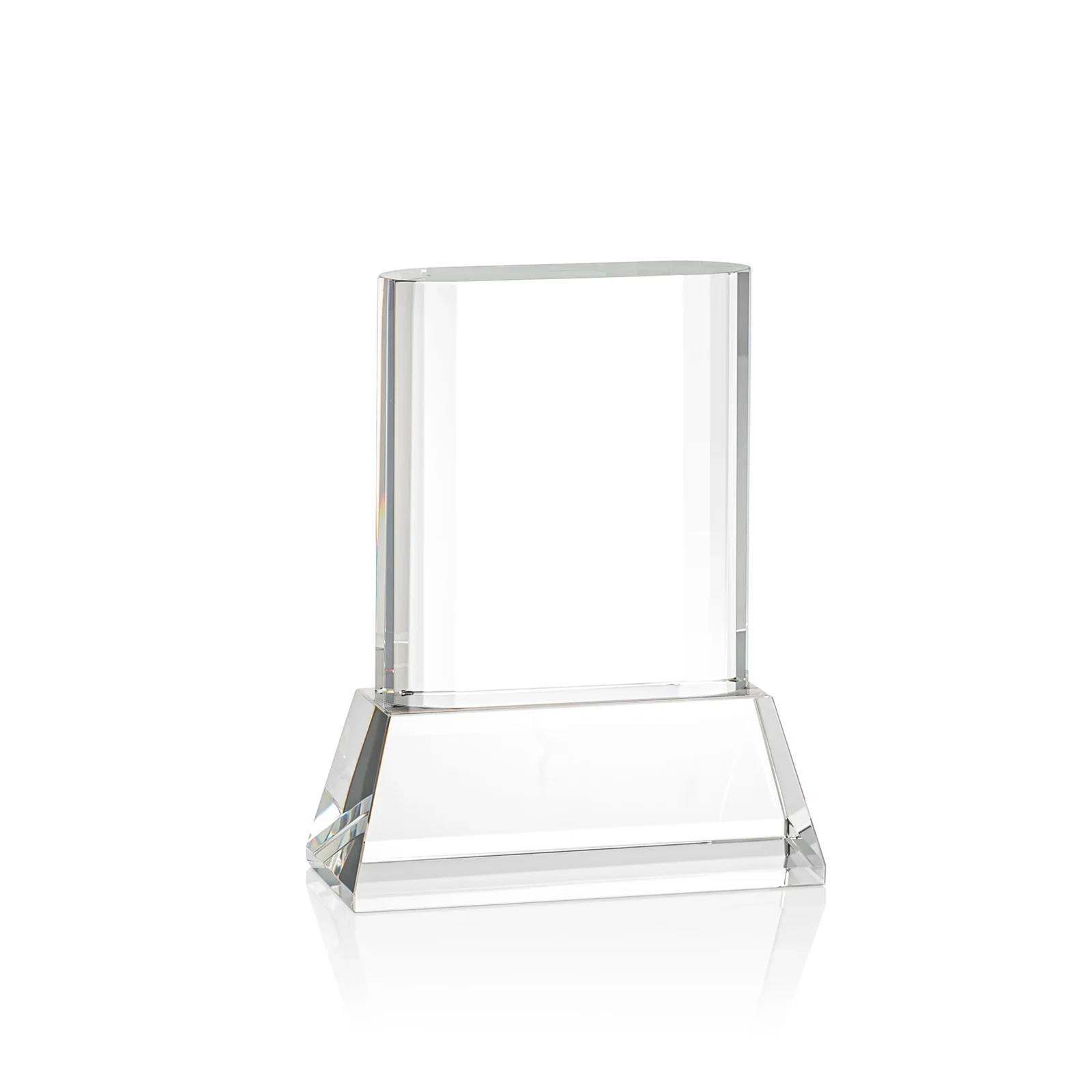 Customized Optical Crystal Award with Stepped Faceted Sides on Tall Tapered Base, awards for donor appreciation