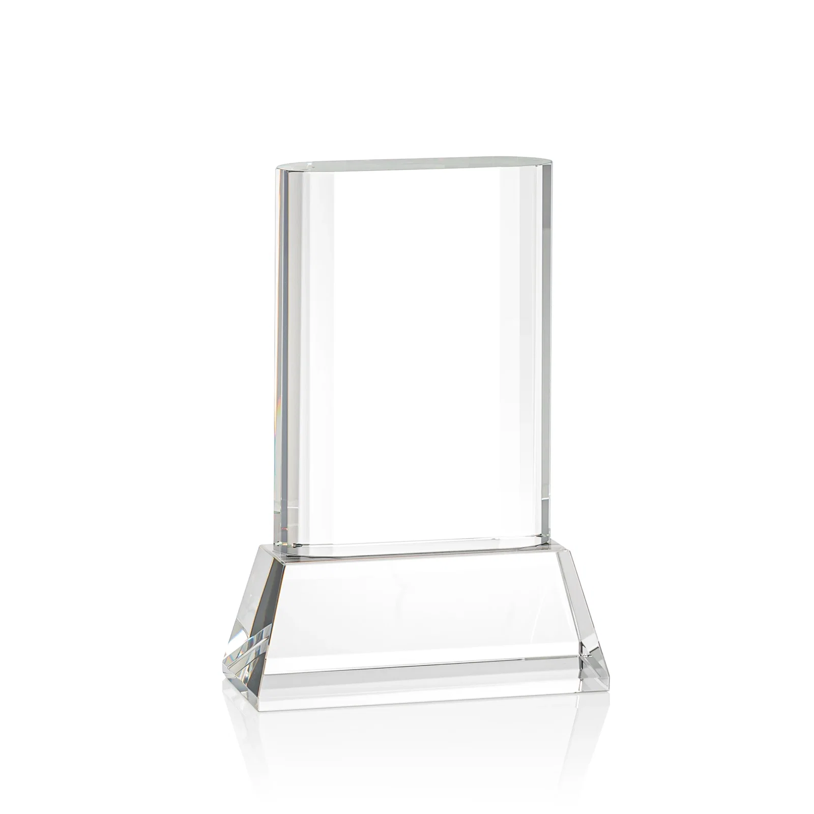 Customized Optical Crystal Award with Stepped Faceted Sides on Tall Tapered Base, awards for graduation ceremonies