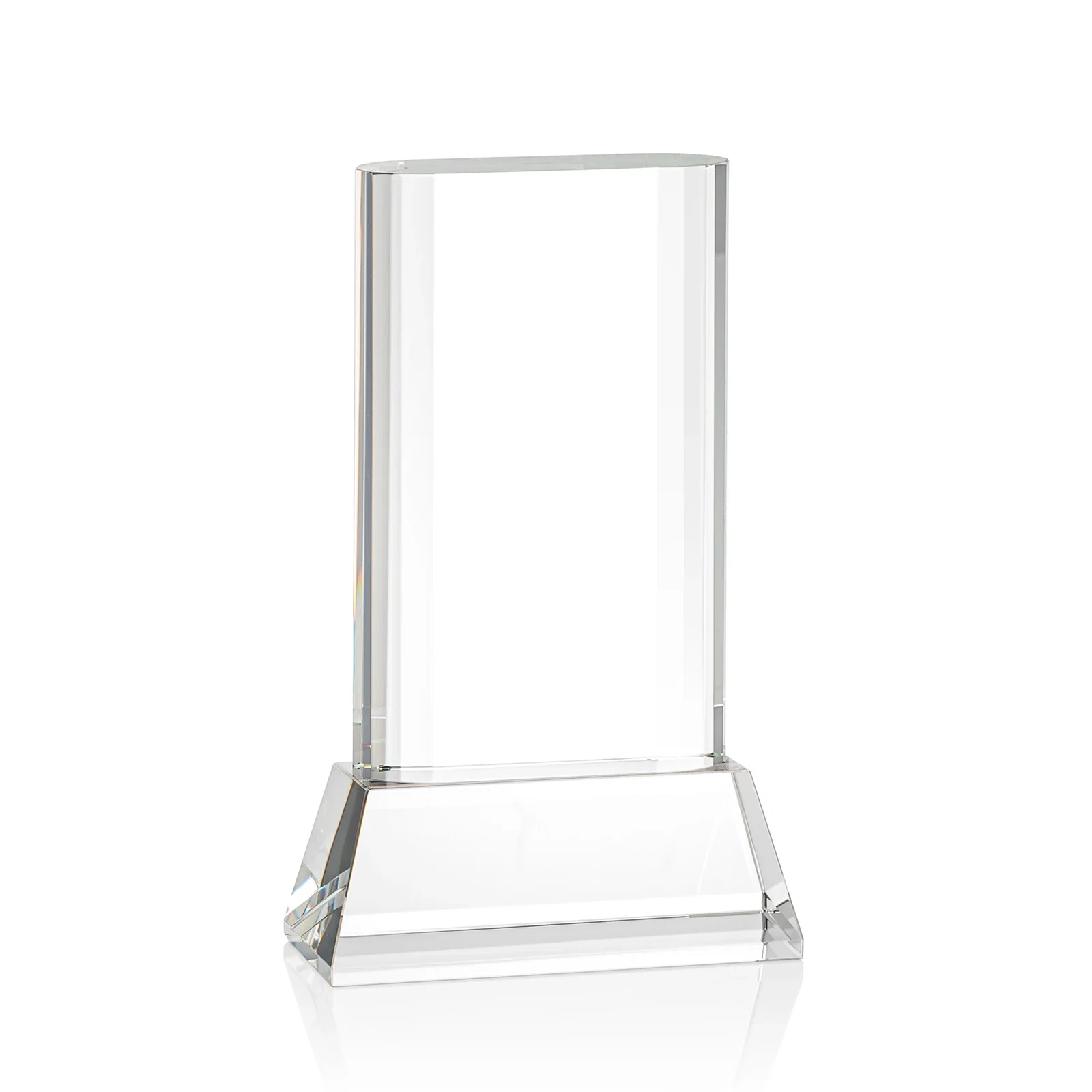 Customized Optical Crystal Award with Stepped Faceted Sides on Tall Tapered Base, awards for safety achievement programs