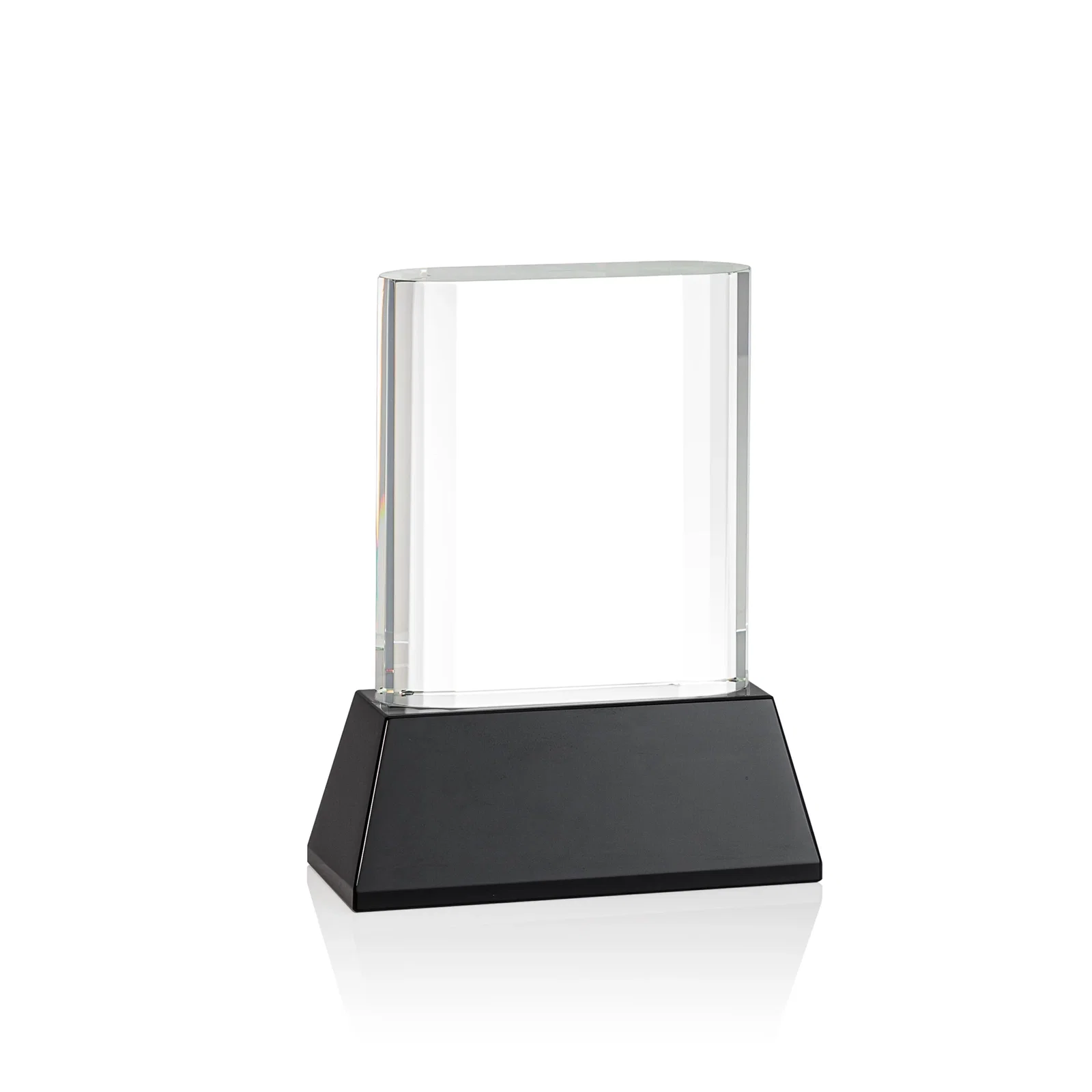 Custom engraved Optical Crystal Award with Stepped Faceted Sides on Tall Tapered Base, awards for employee recognition