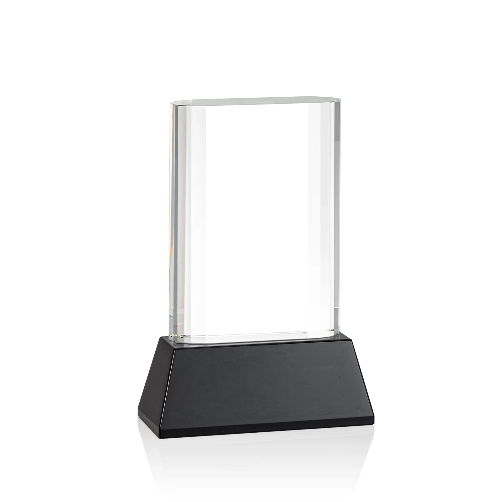 Custom engraved Optical Crystal Award with Stepped Faceted Sides on Tall Tapered Base, awards for corporate award ceremonies