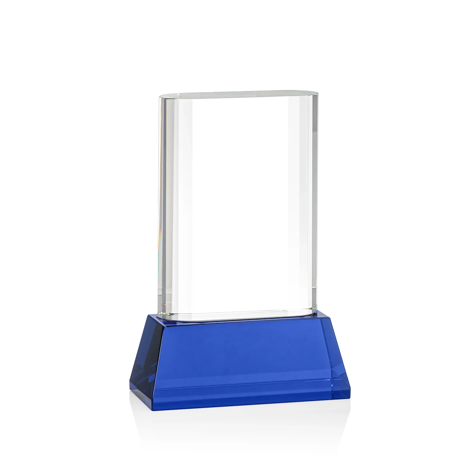 Custom engraved Optical Crystal Award with Stepped Faceted Sides on Tall Tapered Base, awards for retirement presentations