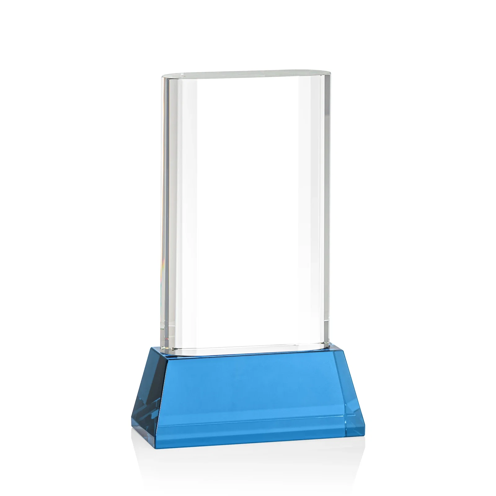 Custom engraved Optical Crystal Award with Stepped Faceted Sides on Tall Tapered Base, awards for company anniversary events