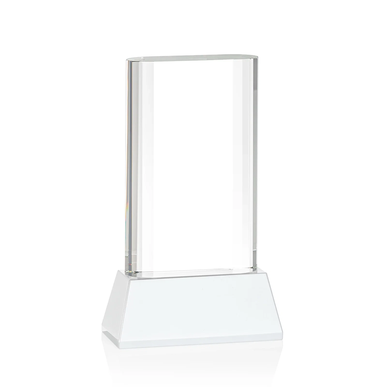 Custom Optical Crystal Award with Stepped Faceted Sides on Tall Tapered Base, awards, with your logo for service anniversary gifts
