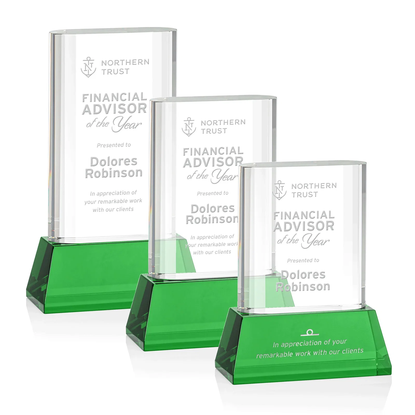 Custom Optical Crystal Award with Stepped Faceted Sides on Tall Tapered Base, awards for safety achievement programs