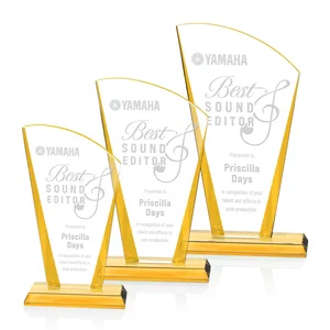 Starfire Crystal Award with Left-Peak Curved Top and Color Edges