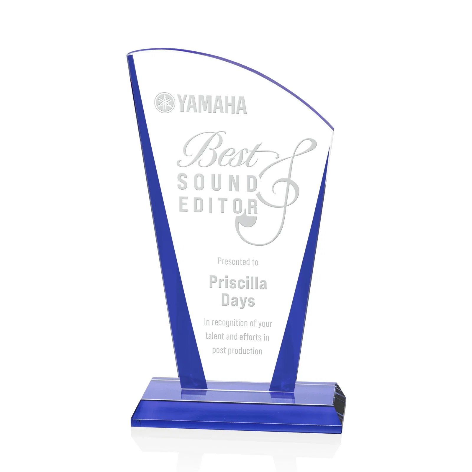Custom Starfire Crystal Award with Left-Peak Curved Top and Color Edges, awards for volunteer appreciation