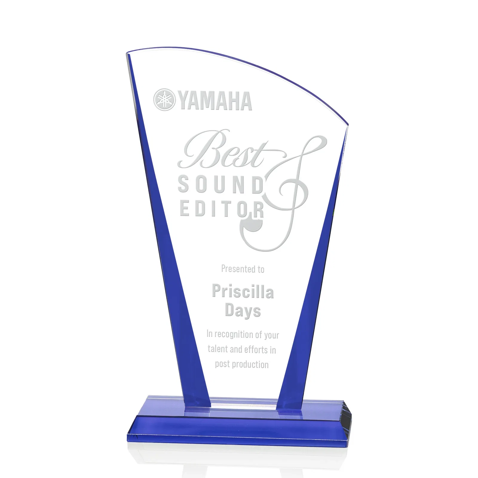 Custom Starfire Crystal Award with Left-Peak Curved Top and Color Edges, awards for dealer and partner awards
